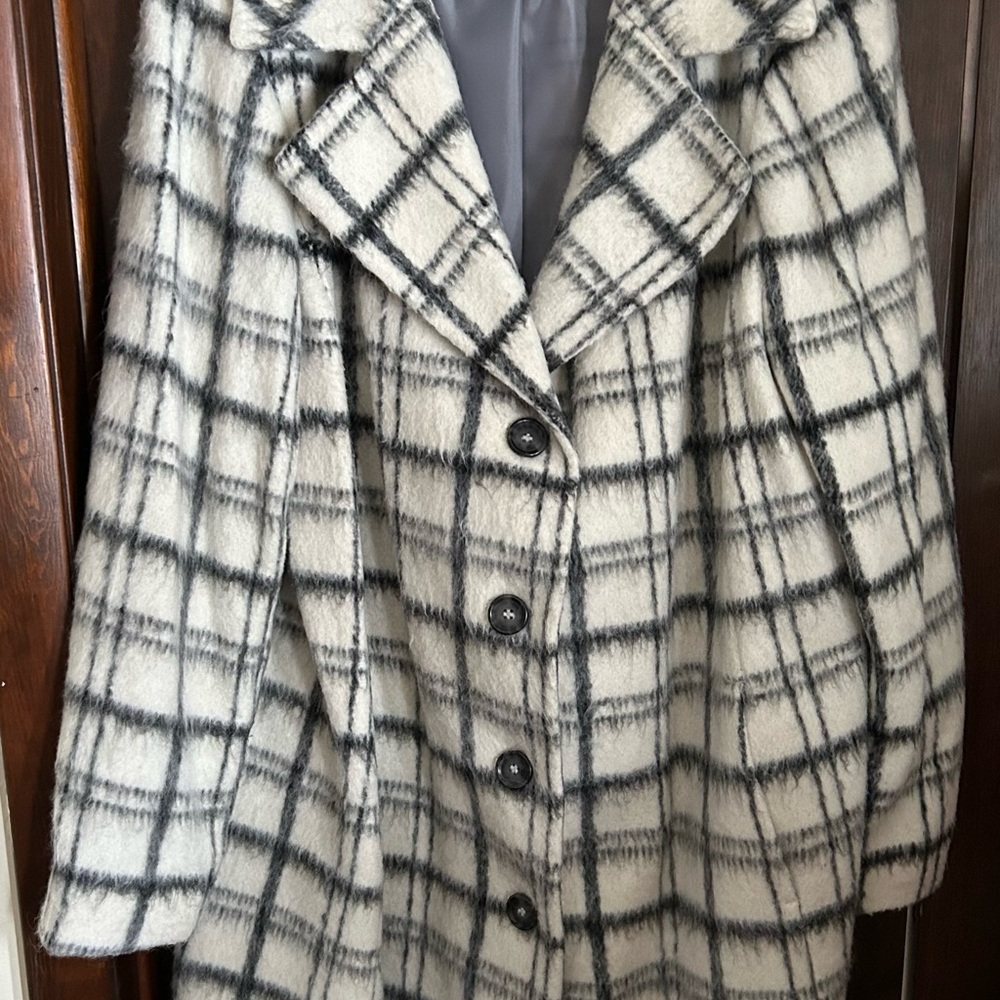 DKNY Plaid Teddy Jacket in Black and Cream